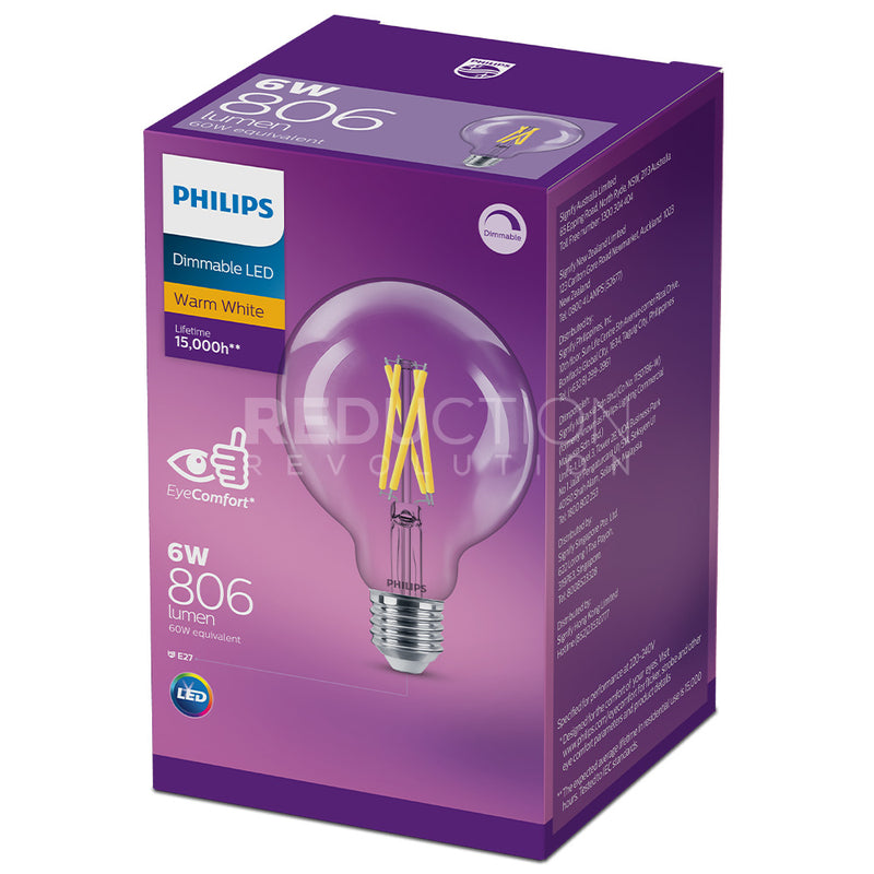 Philips LED Filament G95 Bulb E27 6W Dimmable
