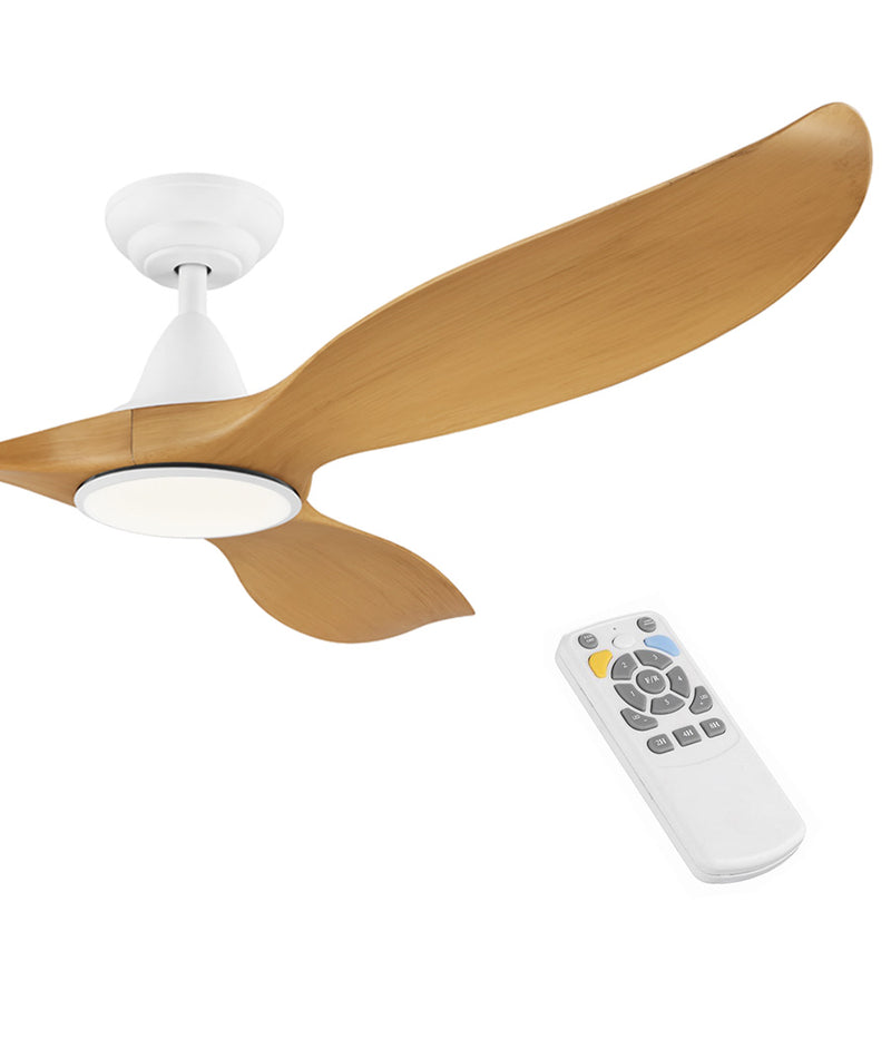 60" Light Bamboo Wood Look Ceiling Fan With LED Light & Remote