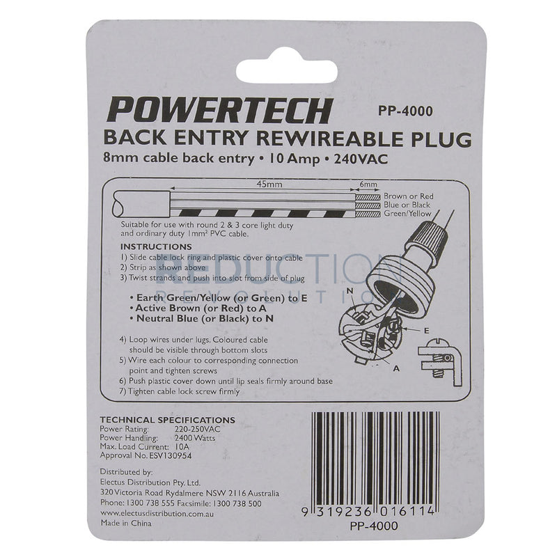 Powertech PP-4000 Mains Power Plug Instructions