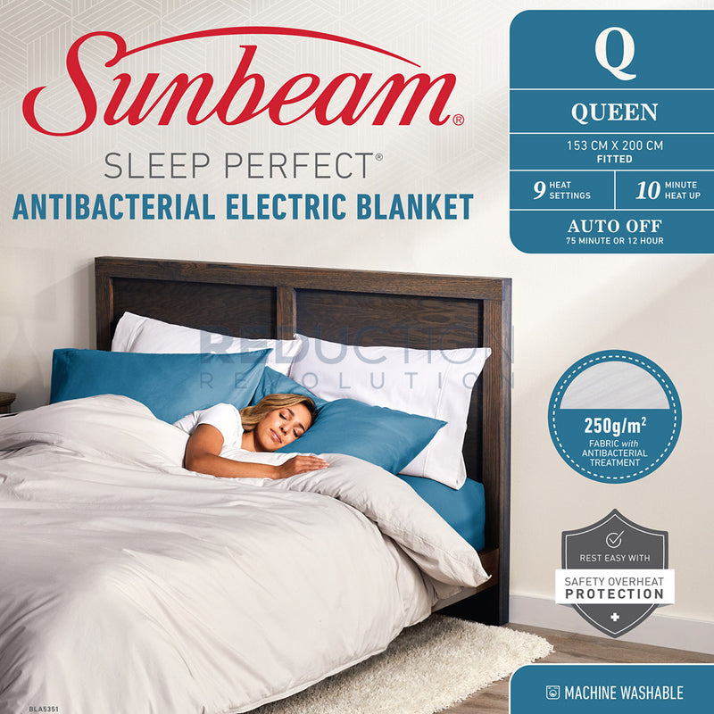 Sunbeam Queen Bed Antibacterial Electric Blanket BLA5351