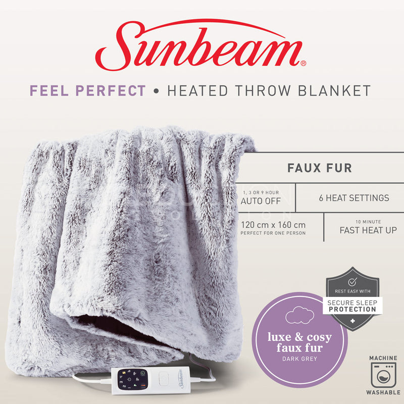 Sunbeam Faux Fur Heated Throw